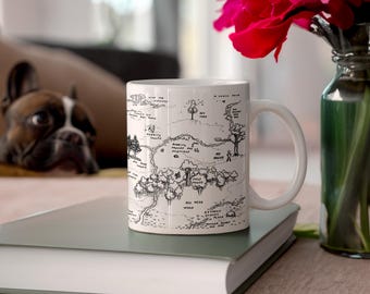 Winnie the Pooh Mug Wrap 100 Acre Wood Map Classic Pooh Mug Wrap 11 oz & 15 oz Black and White Sublimation Design Digital Download PNG File