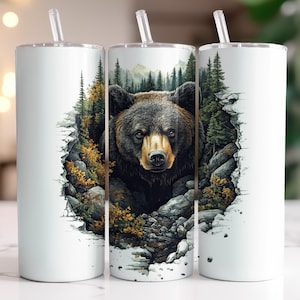 Bear Tumbler Wrap Sublimation Design Bear Breaking Through Mountain Scene Tumbler Wrap 20 oz Straight Skinny Tumbler Digital Download PNG