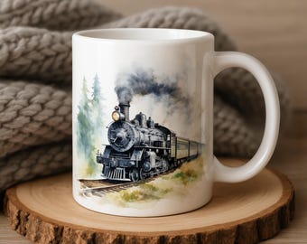 Vintage Train Mug Wrap 11 oz & 15 oz Coffee Cup Sublimation Design Digital PNG