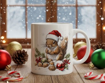 Christmas Squirrel Mug Wrap 11 oz & 15 oz PNG Coffee Cup Sublimation Design