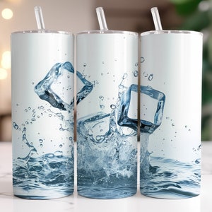 Spritzwasser und Eis 20 Unzen Skinny Tumbler Wrap Sublimation Design Sparkling Water Ice Cubes Gerade Tumbler Wrap PNG Digital Download