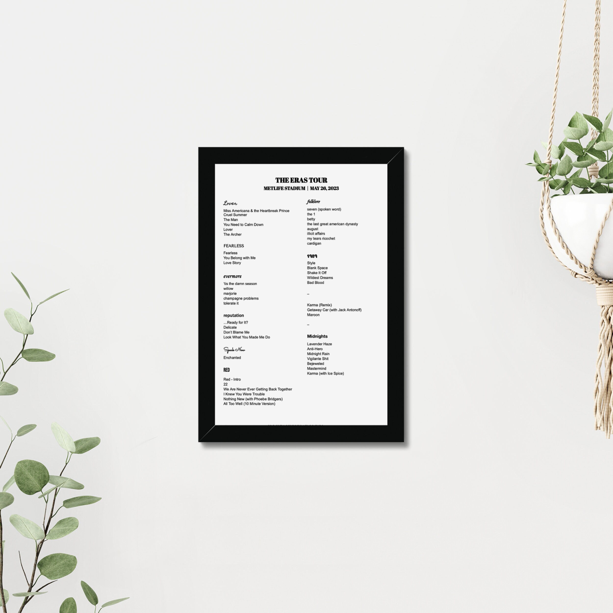 Taylor Swift Eras Tour Setlist Art Customized Song List, Venue, and