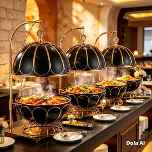Luxury 8L  black   gold trim Chafing Dish Buffet Food Warmer with Dome Lid