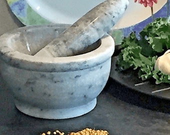 Genuine Himalayan Marble Pestle and Mortar, for grinding crushing spices