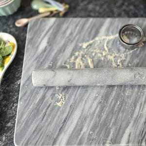 Large footed Pastry Marble Board With Marble Roller 38cm x 38cm Grey 9kg