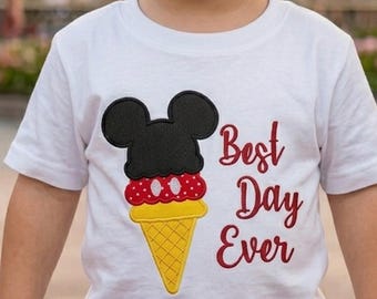 Mickey Mouse Boys Shirt - Best Day Ever Mickey Shirt - Ice Cream Mickey Boys Shirt - Embroider Magic Kingdom Birthday Shirt