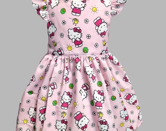Kitty Kleid - Hello Pink Mädchenkleid - Kawaii Kleid - Mädchen Kitty Kleid - Mädchenkleid - Hello Cat Kleid - Mädchen Hallo Party Kleid