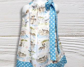 Noah's Ark Girls Dress, Animal Print Toddler Outfit, Birthday Party Wear, Pillowcase Dress for Kids