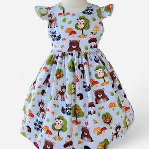 Vestido de menina da floresta - Vestido de animal da floresta - Vestido de animais da floresta de aniversário - Vestido de animal selvagem - Vestido de aniversário para meninas, Vestido de festa