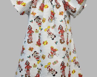 Vestido navideño de Mickey Mouse para niña, talla 2T, estilo campestre de Disney con mangas abullonadas, atuendo navideño para niña pequeña, vestido de Minnie Mouse para niña.