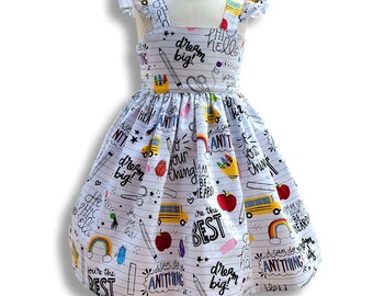 School dress for girls,  Back to school dress, Dream big school dress, Girls school dress, Kindergarten Dress, Apple - Pencil school dress
