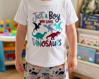 Conjunto de dinosaurios para niños - Camiseta bordada de dinosaurio para cumpleaños - Conjunto para niños amantes de los dinosaurios - Conjunto de camiseta corta de dinosaurio - Conjunto de dinosaurio para niños