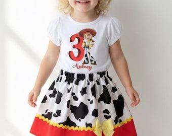 トイストーリー ガールズ 衣装 - ジェシー パーソナライズ衣装 スカート シャツ - トイストーリー ジェシー 衣装 - トイストーリー ドレス - 小さな女の子の誕生日セット