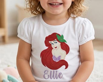 Little Mermaid Ariel Shirt - Personalized Ariel Birthday Shirt For Girls-Little Mermaid Shirt, Embroidered Mermaid Shirt