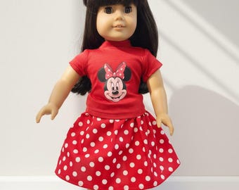 Conjunto de Minnie Mouse para muñeca de 45 cm - Ropa de Minnie - Conjunto de camisa y falda de Minnie para muñecas de 45 cm - Hecho a mano