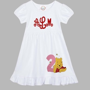 Embroider personalized Pooh dress - Girls Pooh dress - Little girls classic bear dress - Pooh personalized dress - Girls dress
