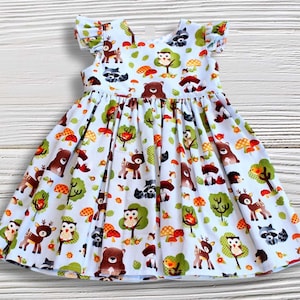 Woodland Girl Dress - Forest Animal  Dress- Girls Forest Animals dress - Wild Animal Dress - Girls Birthday dress - Party dress