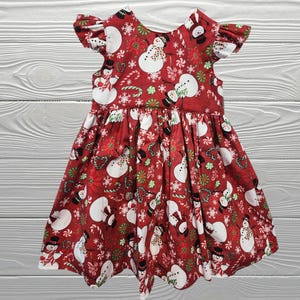 Christmas dress - Frosty girls dress - Holiday toddler dress - Red Christmas dress for little girls -Frosty girls Christmas dress