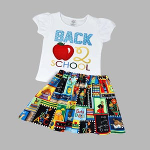 First grade girl outfit -Kindergarten outfit- Back to School shirt & skirt - School outfit - Girls school dress - Apple school outfit