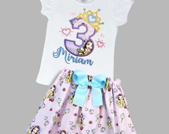 Belle Princess Crown Birthday Outfit - Personalized Belle shirt & skirt - Princess outfit, Princess girls outfit -  Belle skirt outfit