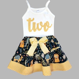 Roupa de menina safári - Conjunto de saia e camisa de aniversário selvagem - Roupa de animal - Roupa Wild One - Camisa de saia e camisa de animais safári - Vestido de animal