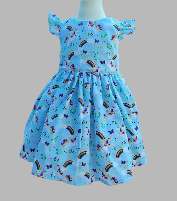 Light Blue Unicorn Dress: Rainbows and Unicorns Girls Dress - Unicorn Handmade Dress - Girls Dress Light Blue Unicorn Dress: Rainbows and Unicorns Girls Dress - Unicorn Handmade Dress - Girls Dress