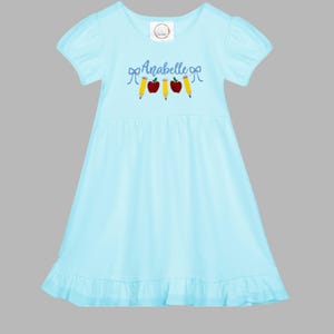Personalized Kindergarten dress - Back to school dress - Name Apple school dress- School girls dress -Apples and Pencil School name dress
