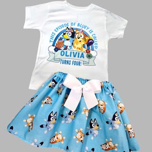 Blue dog birthday outfit, Blue dog skirt & shirt, Girls birthday dog personalized outfit, Toddler dog dress, Dog skirt, Girl blue dress