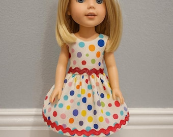 Vestido de lunares para muñecas de 37 cm - Vestidos para muñecas Wellie - Vestido para muñecas de 37 cm - Vestido para muñecas - Ropa para muñecas