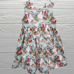 Christmas dress - Frosty and Santa Claus girls dress - Holiday toddler dress - Christmas dress for girls - Little girls Christmas dress