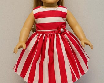 18 inch Doll Dress - Red & White Dress For 18" Dolls - Doll Clothes - Doll Dress - 18 in Doll Dress - White Red Doll Dress
