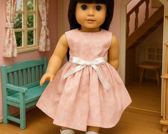 18 in Doll Dress, Pink With White Flower Doll Dress, American Girl Dress, 18" Doll Clothes, Dress for AG Dolls, Pink Doll Outfit