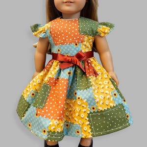 Patchwork 18&quot; Doll Dress: Ruffle Sleeves, Ribbon Bow