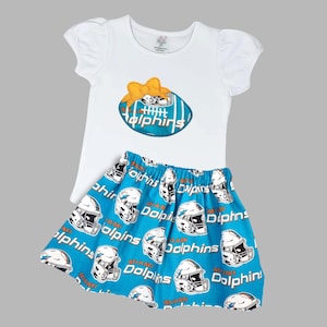 Miami Dolphins Outfit für kleine Mädchen - Football Outfit - Personalisierung Miami Dolphins Outfit - Spieltag Delfine Rock & Shirt Mädchen Outfit