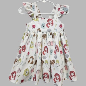 Princess girls dress-  Belle Ariel Cinderella summer dress -  Princess birthday dress- Girls Princess ruffle sleeve dress