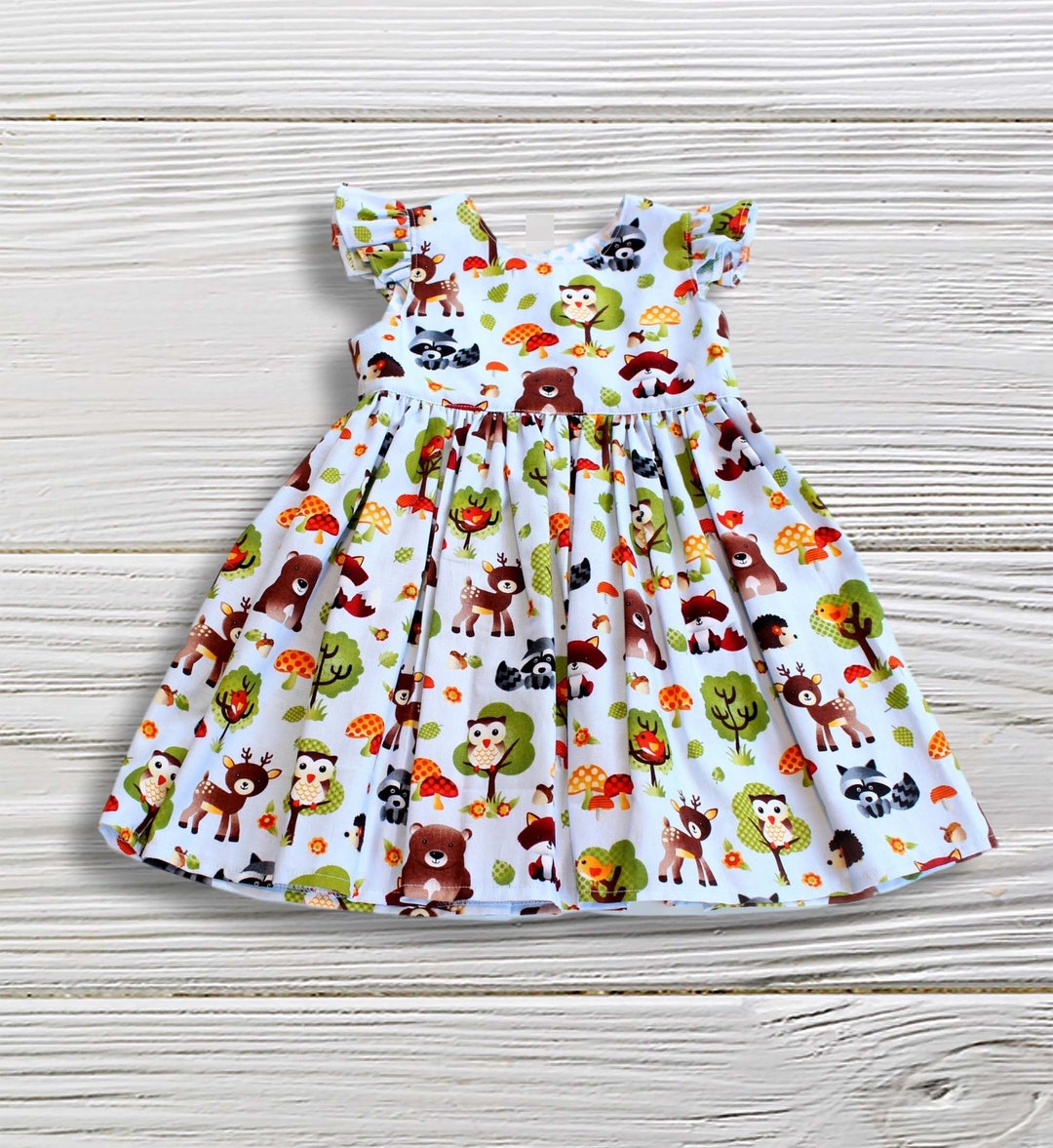 Woodland Animal Girls Dress, Woodland Toddler Dress, Birthday Party