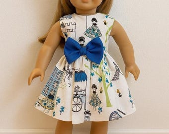 Paris Eiffel Tower Doll Dress - Paris Doll Dress - Blue & White Paris Doll Dress - Doll Clothes - 18" Dolls Clothes - 18 in Doll Dress -