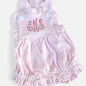 Personalized Pink Romper - Baby Girl Monogrammed bubble romper - Custom Baby Shower Gift - Bubble romper. Girls pink romper