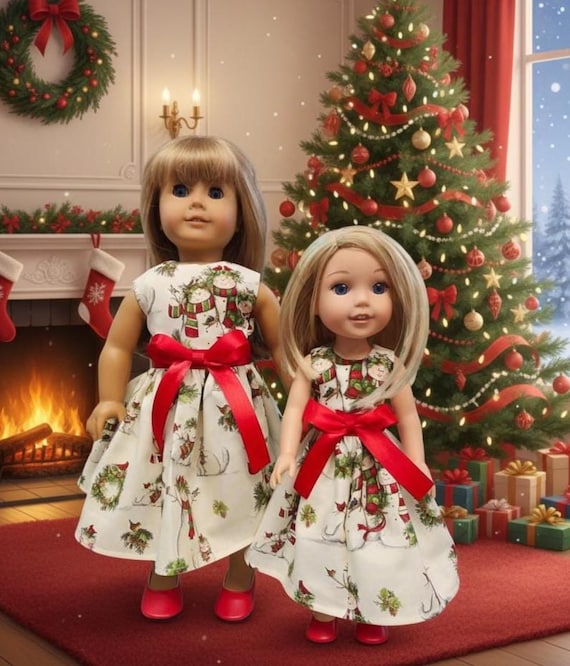 white christmas dresses Festive Finery Dress Set for 18-inch Dolls