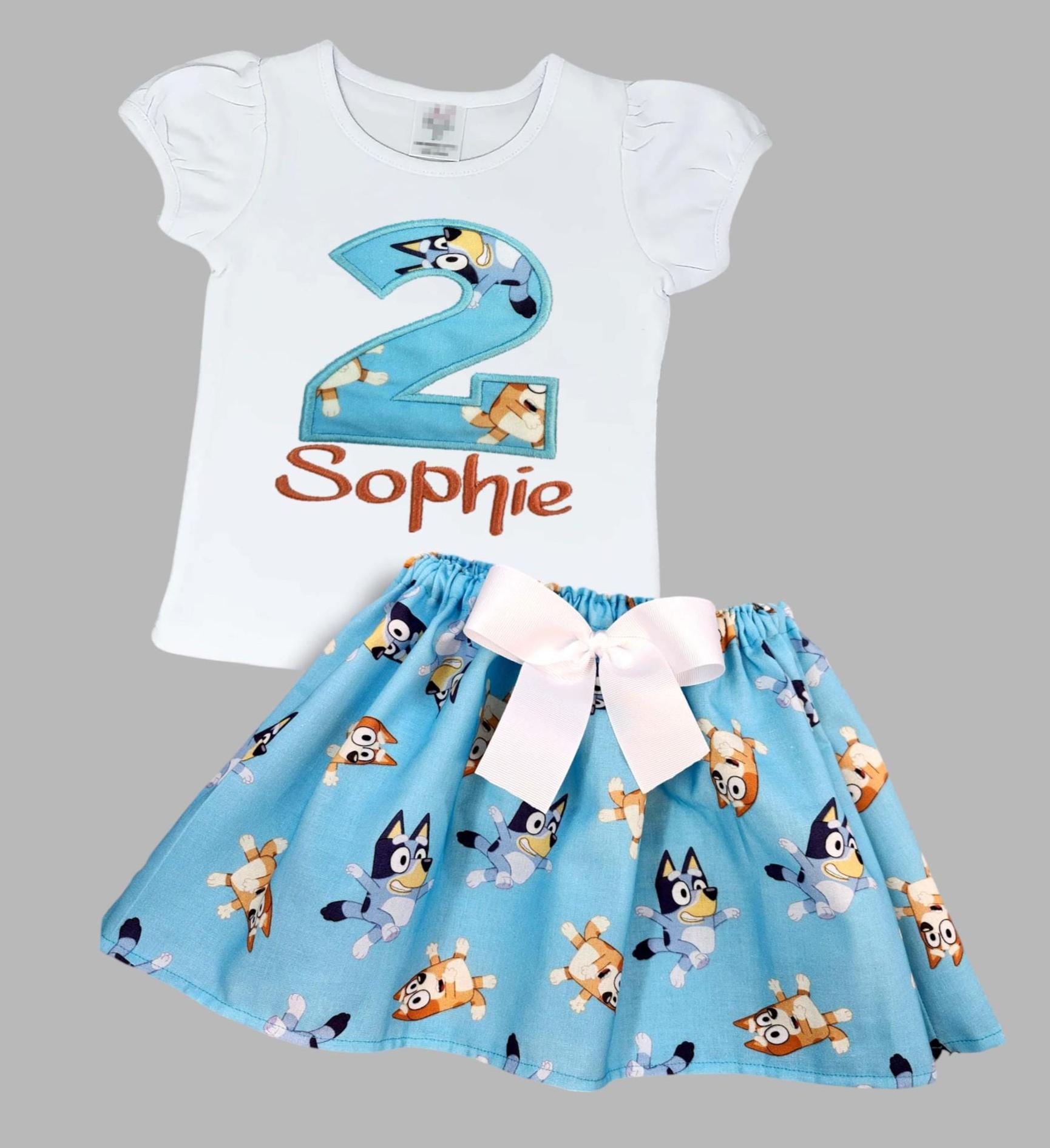 Blue dog birthday outfit, Blue dog skirt & shirt, Girls birthday dog personalized outfit, Toddler dog dress, Dog skirt, Girl blue dress