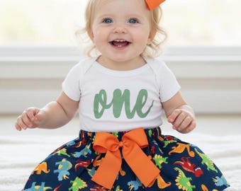 Tenue 1er anniversaire - tenue dinosaure pour filles - tenue pour l'anniversaire des petites filles - tenue chemise jupe dinosaure coloré - tenue dinosaure - anniversaire dinosaures