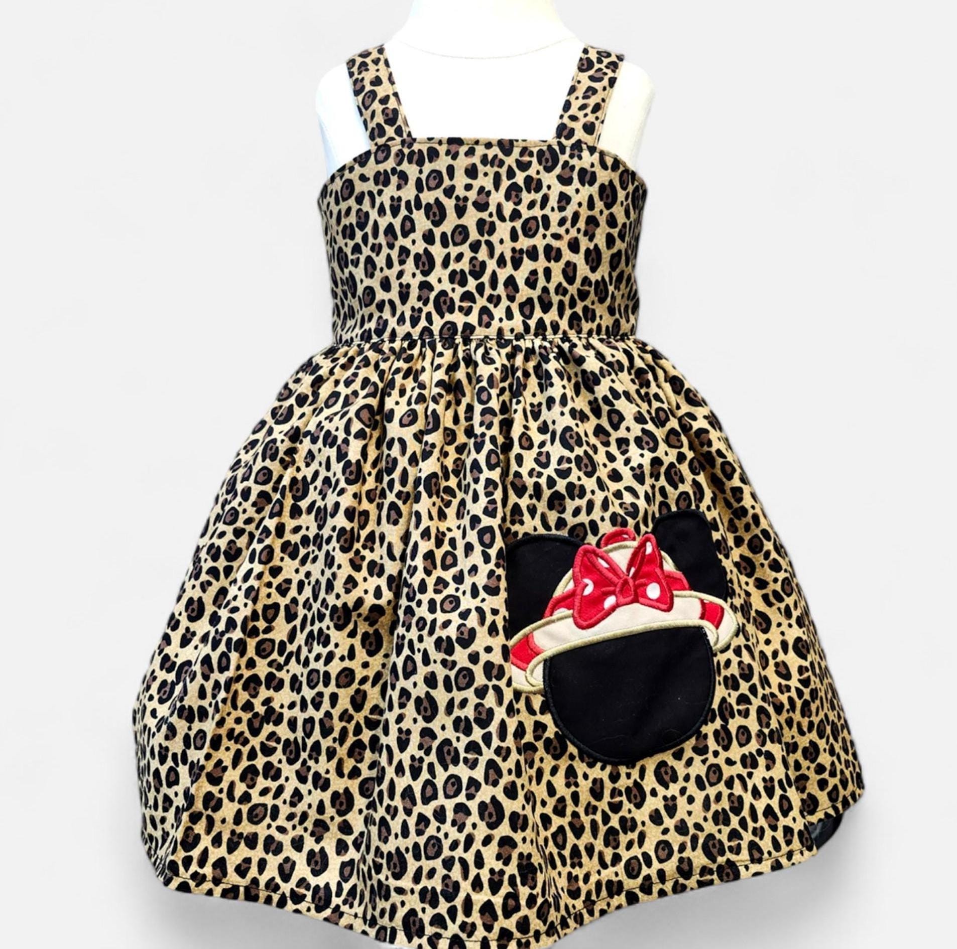 Minnie Safari Kleid: Gestickte Mausohren, Benutzerdefiniertes Monogramm Mädchenkleid - Minnie Kleid - Mädchenkleid