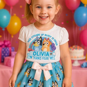Blue Dog Birthday Dress Set: Personalized Name Age Skirt and Shirt Girls Outfit