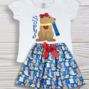 Kindergarten girl outfit- First grade personalized school skirt & shirt - Dogs school skirt shirt-  School outfit - Back to school outfit