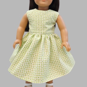 Green Gingham 18&quot; Doll Dress: Handmade Cotton Clothing