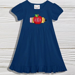 School monogram dress, Kindergarten dress, School girl dress, Personalized Back to school dress, Apple Monogram school dress,  School dress