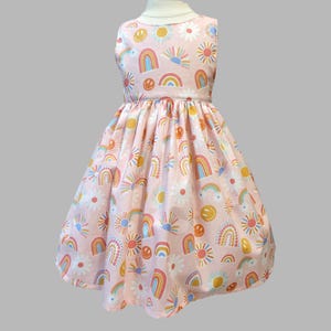 Boho Rainbows - flowers dress - Sundress for girls -  Retro rainbows and flowers dress - Low back girl dress - Birthday dress - Girls dress