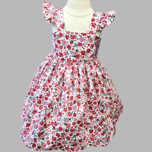 Rose Girls Dress - Pink roses dress - Ruffle sleeve dress - Flower Sundress - Summer flower dress -  Birthday dress - Girls dress.
