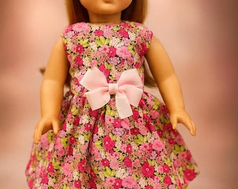 18-calowa sukienka dla lalki w kolorze różowym, kwiatowy strój – świąteczna sukienka dla lalki, sukienka American Girl, 18-calowa sukienka dla lalki, ubranka dla lalki, 18-calowe ubranka dla lalki