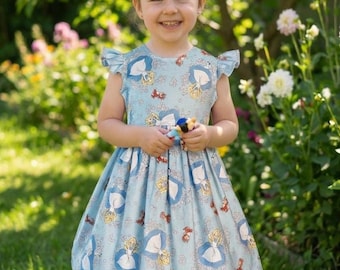 Vestido de Alicia en el País de las Maravillas para niñas - Vestido de Alicia para fiesta de té con mangas con volantes - Vestido azul de Alicia - Vestido de Alicia para niñas pequeñas